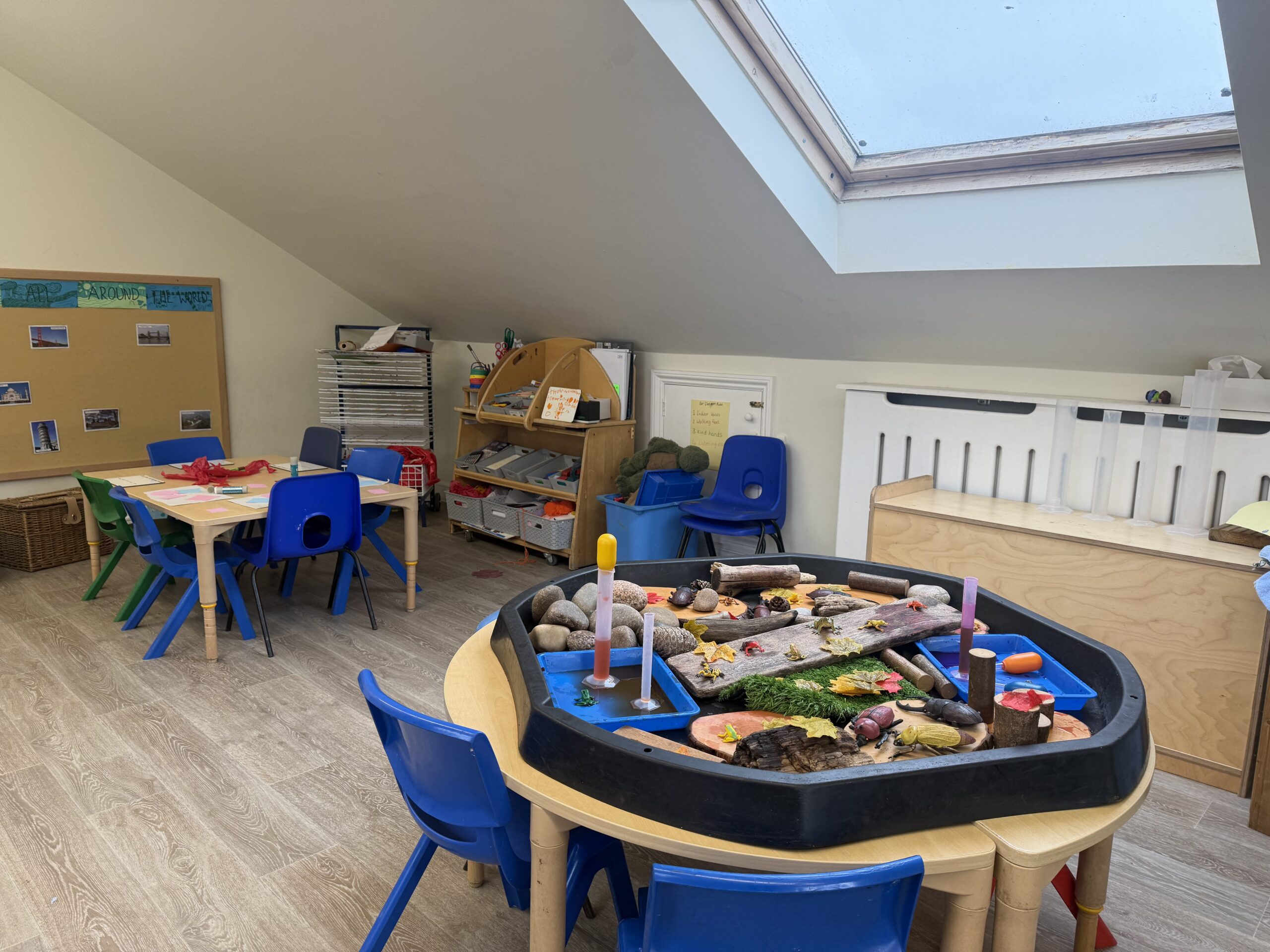preschool nursery room set up with lots of age appropriate resources