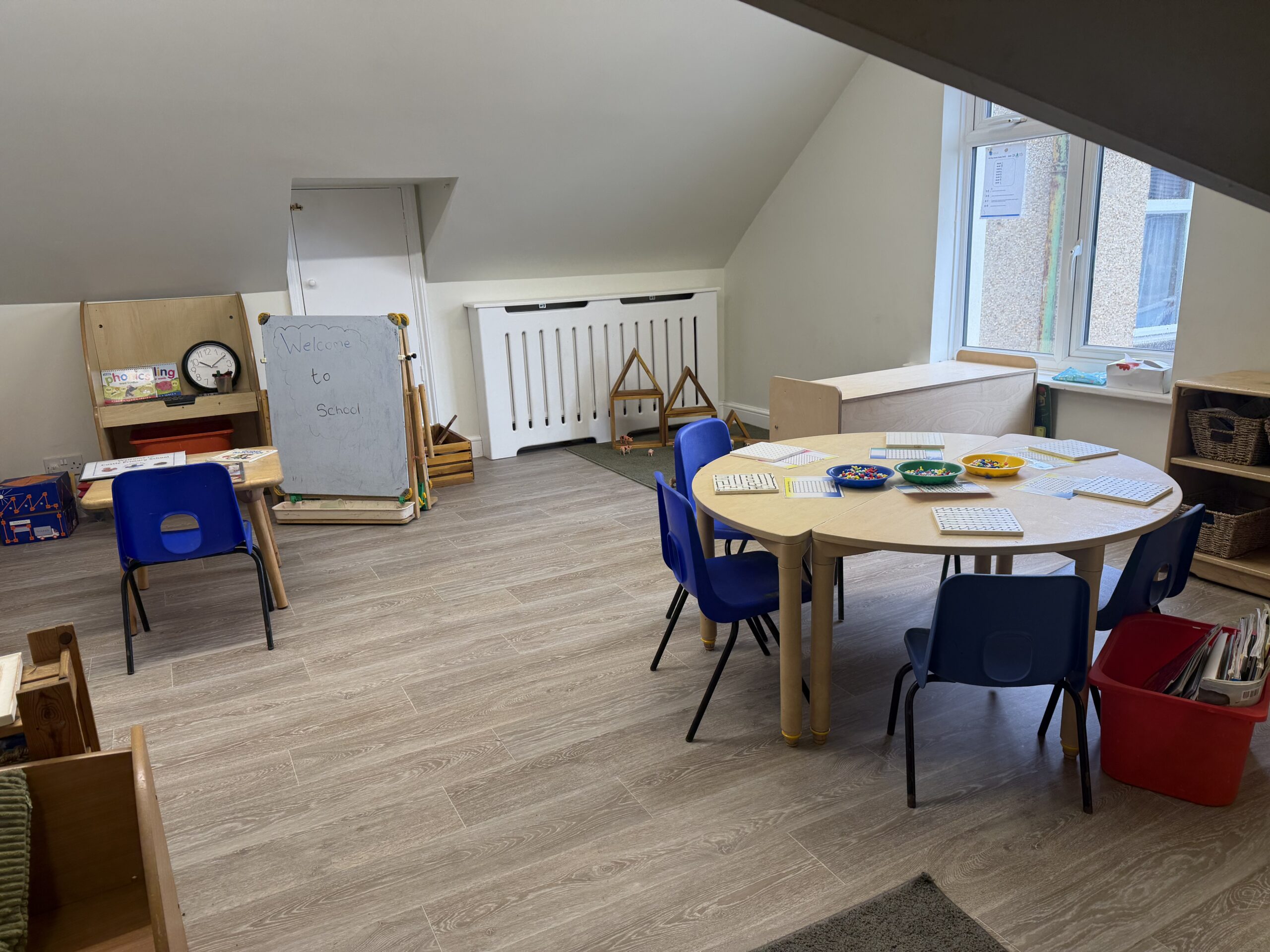 preschool nursery room set up with lots of age appropriate resources