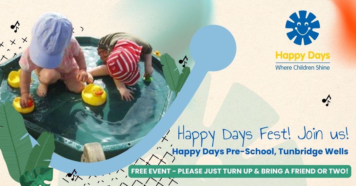 Open day poster, with photo of happy children and text stating date and time of the event ( June 27th)