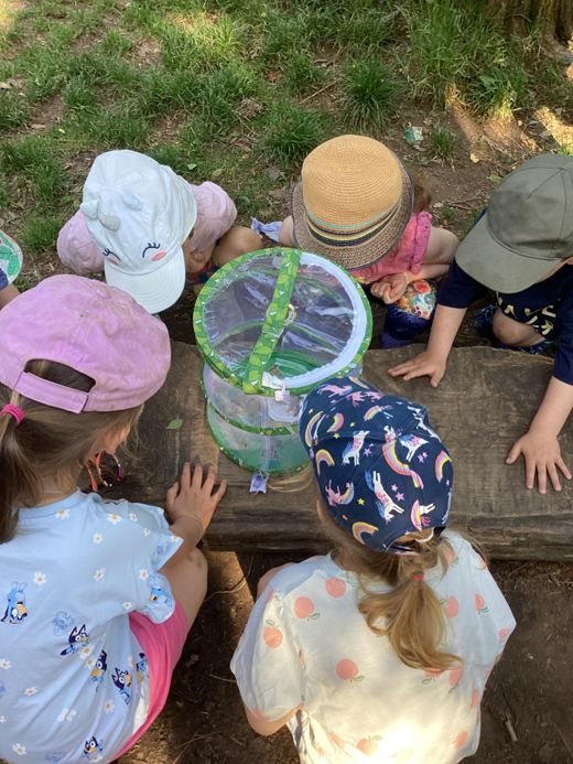 Children in the garden with a butterfly at Happy Days Penair